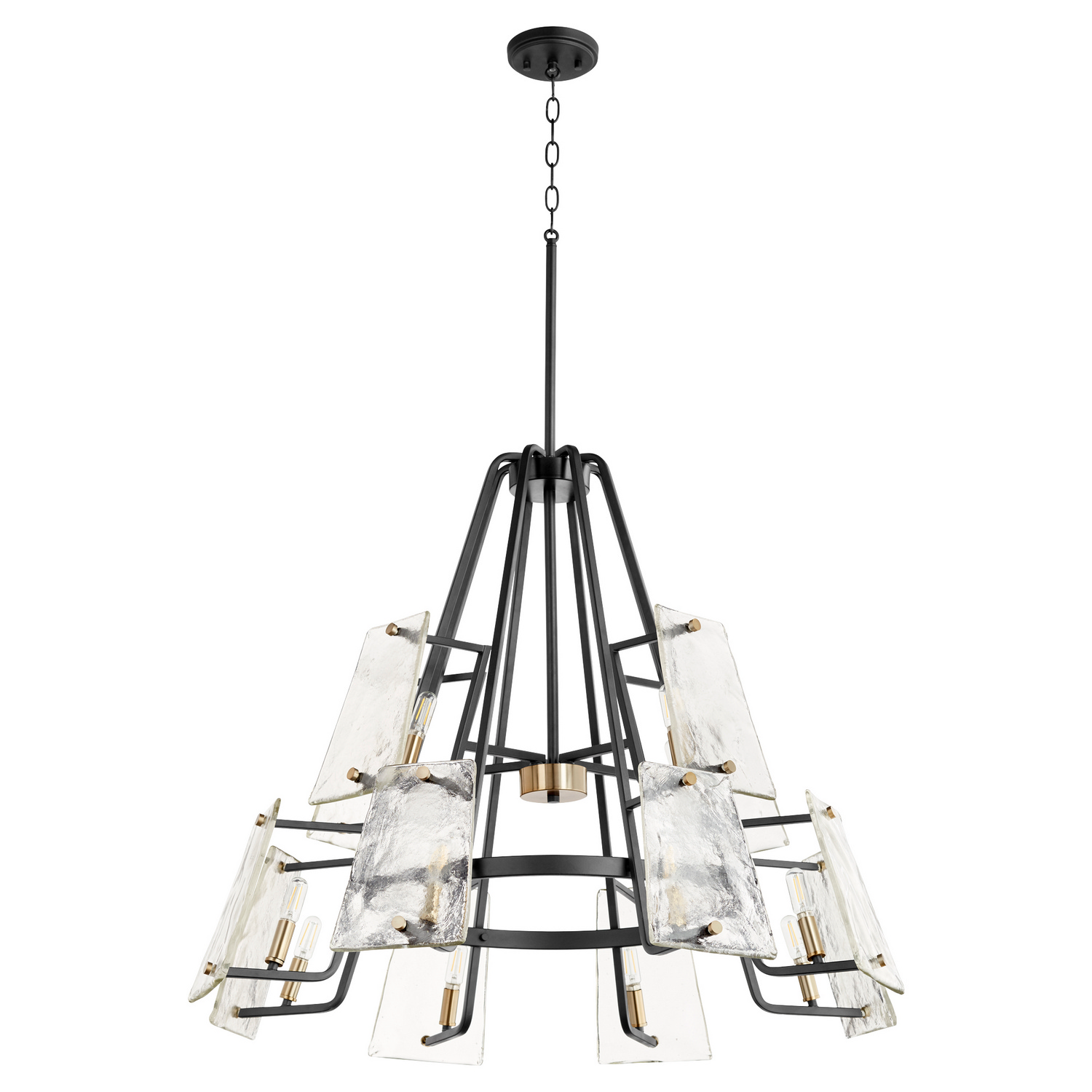 Tioga 12-Light Chandelier in Textured Black w with Aged Bra
