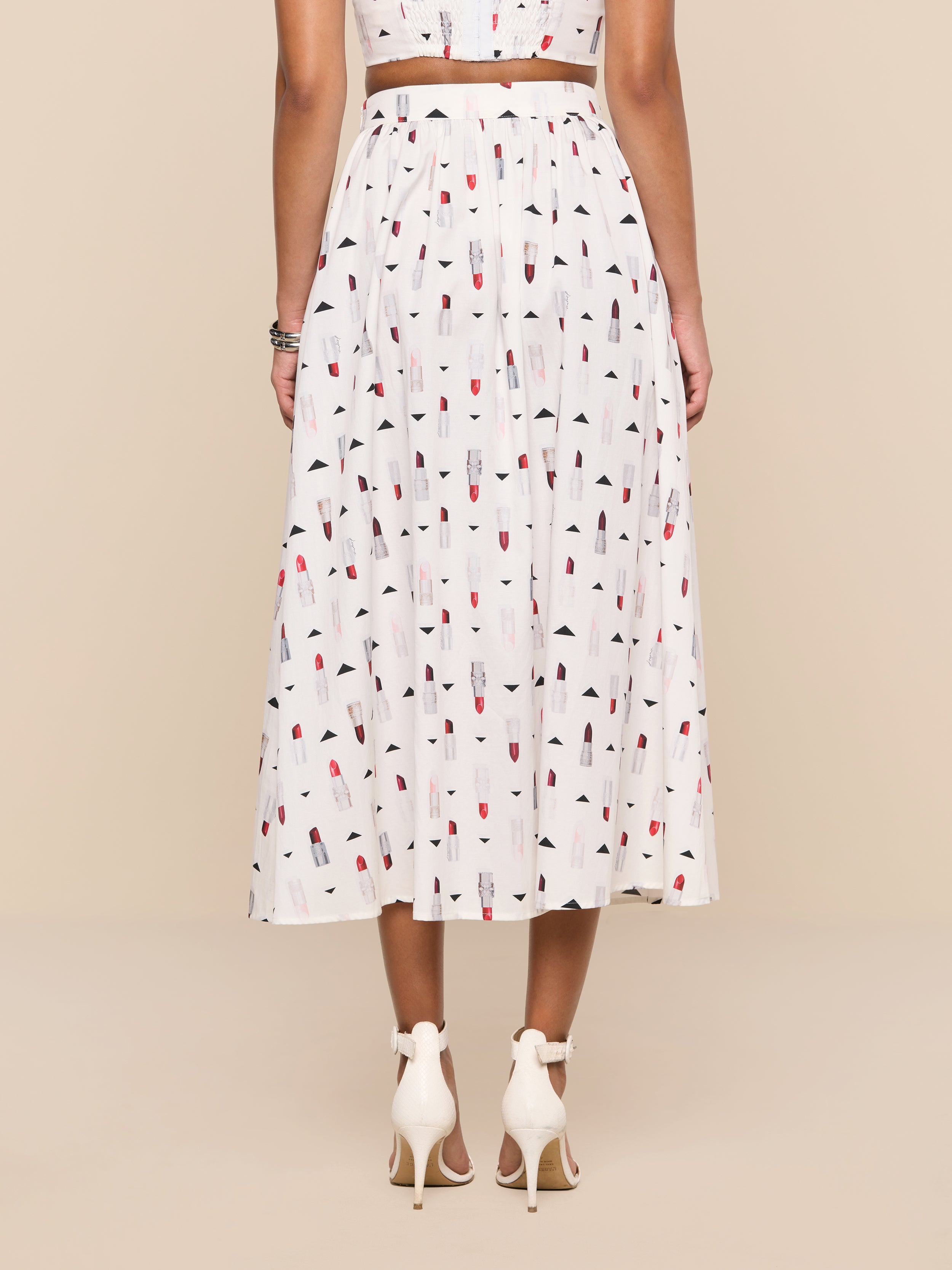 Seina Poplin Midi Skirt In Ivory Multi Lipstick Geo