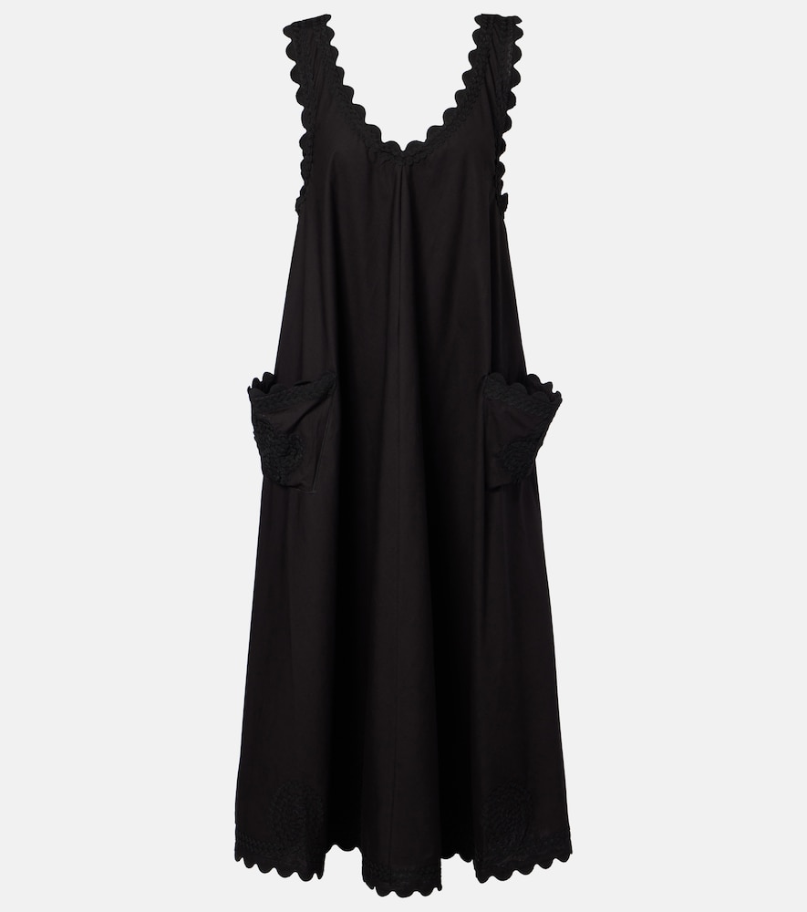 Embroidered scalloped cotton poplin midi dress