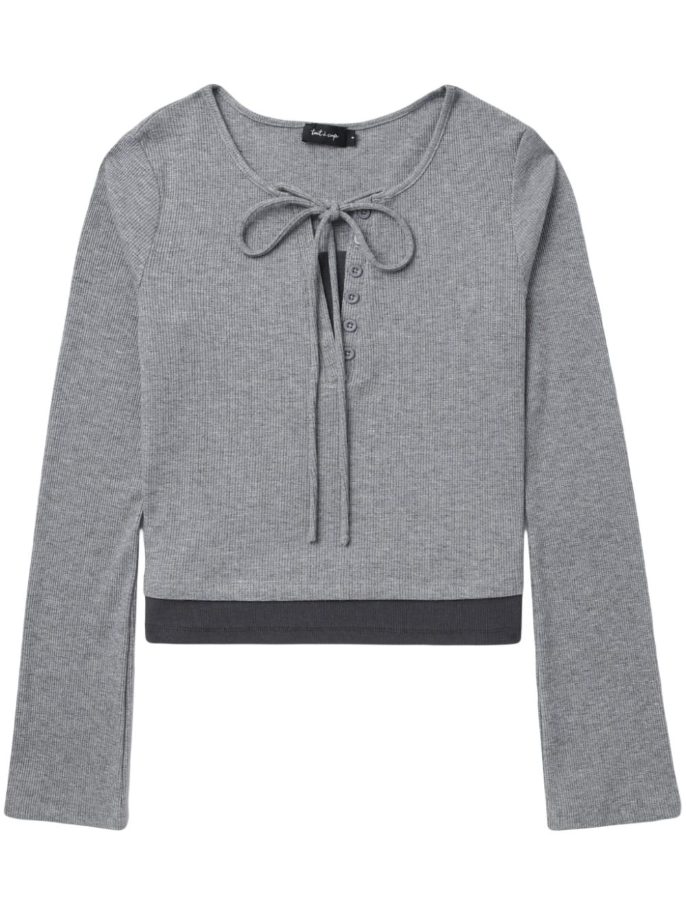 Bow-embellished ribbed top - Grey