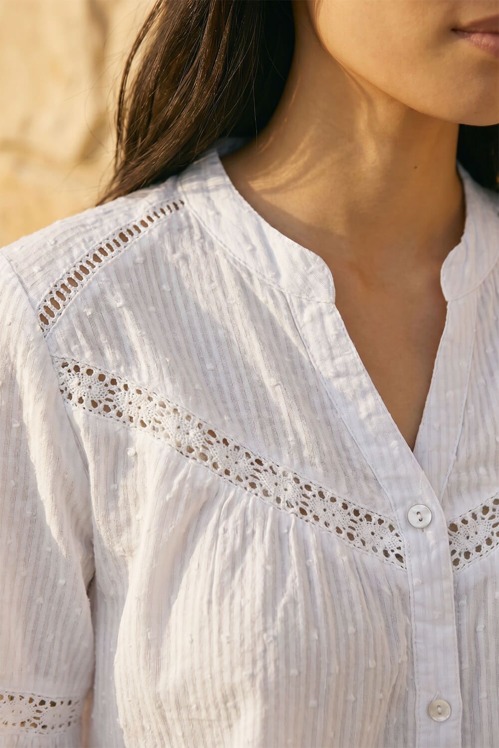 Roman Petite Dobby Lace Trim Blouse In White