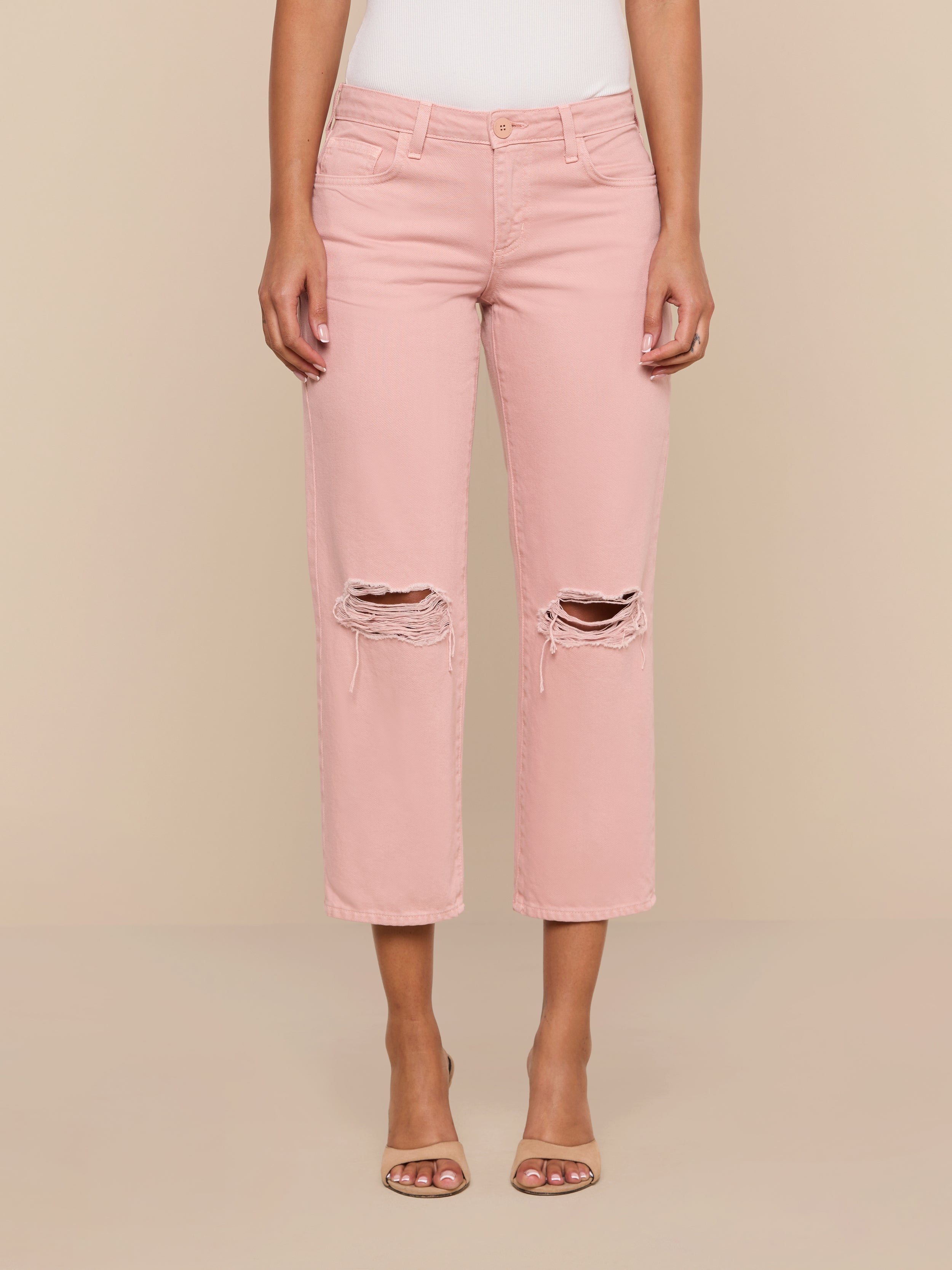 Blaine Cropped Stovepipe Jean In Misty Rose Destruct