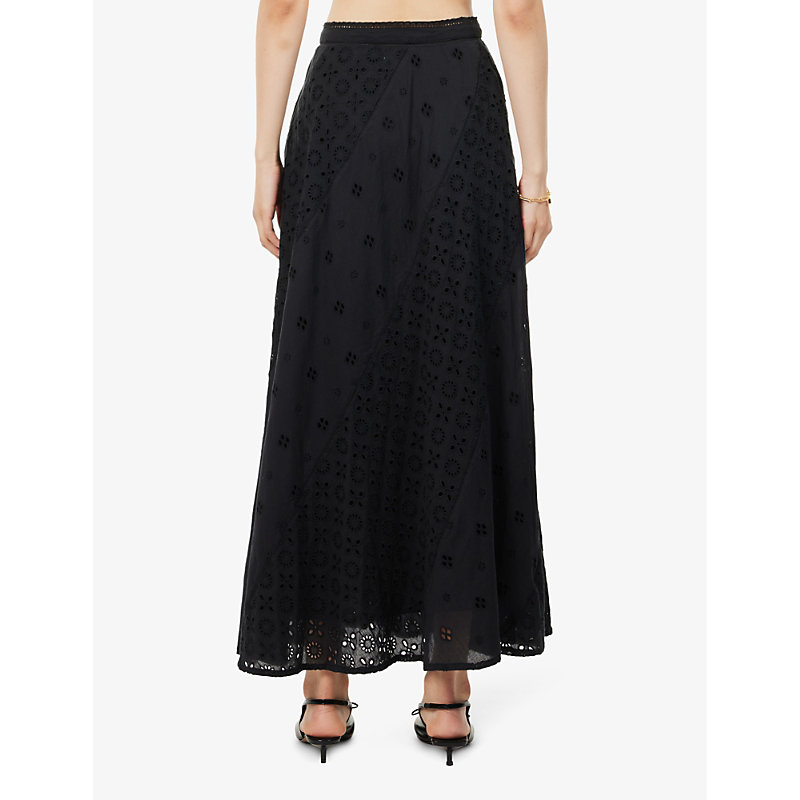 Womens Black Hudson Floral Cotton Midi Skirt