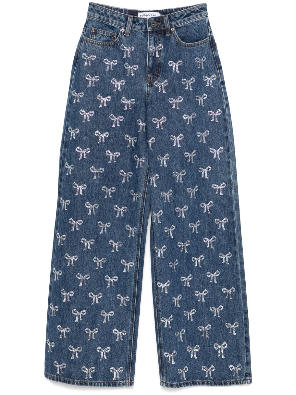 Rhinestone bow jeans - Blue