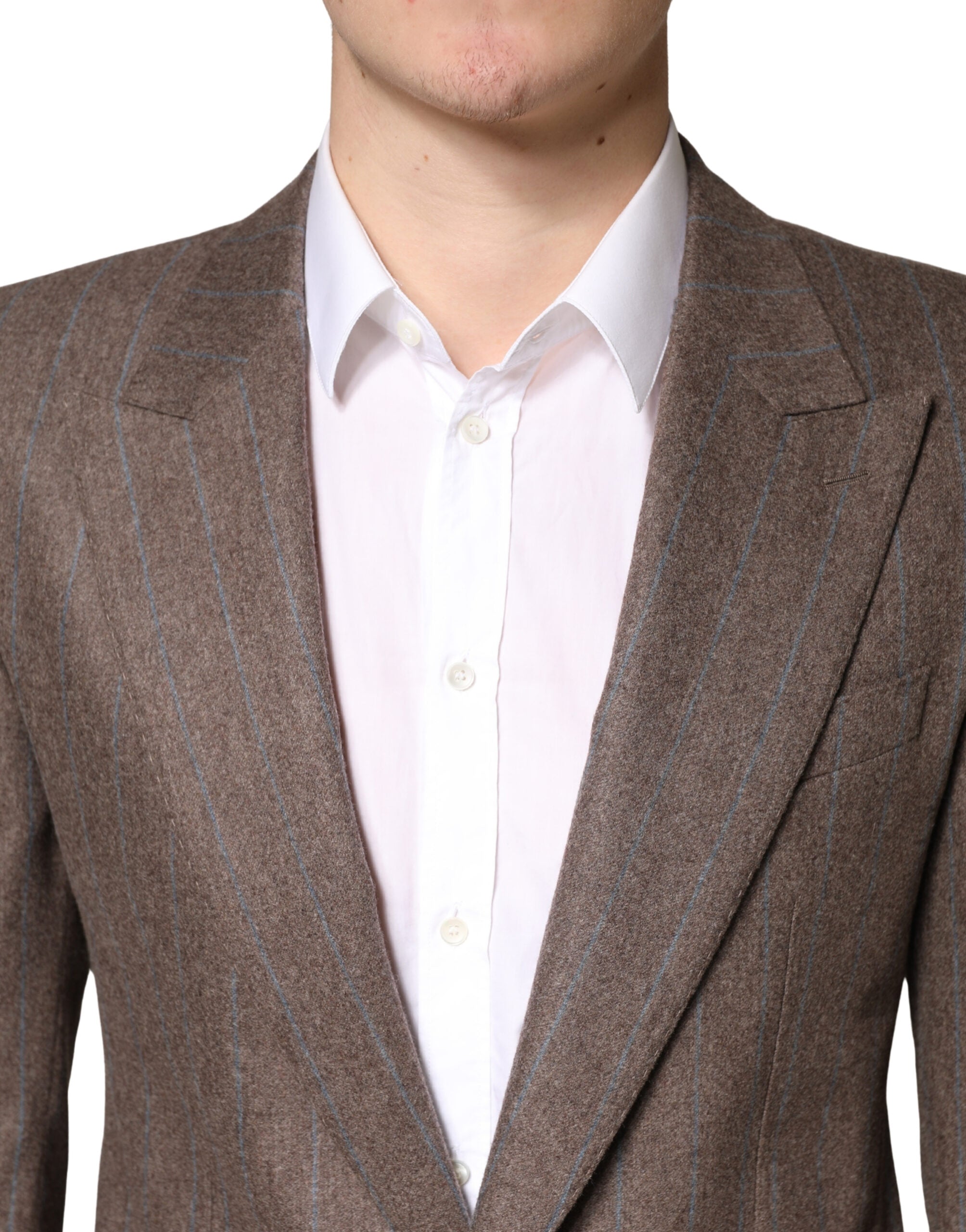 Virgin Wool Striped Blazer — Brown