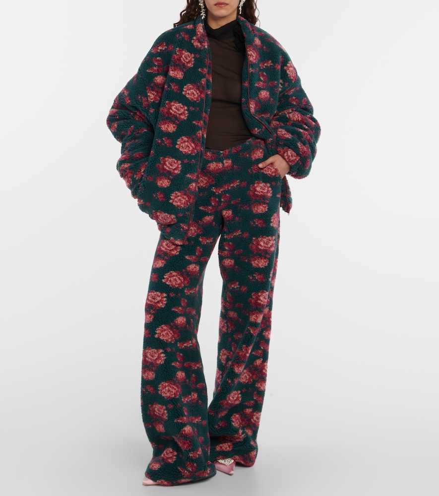 High-rise floral teddy straight pants