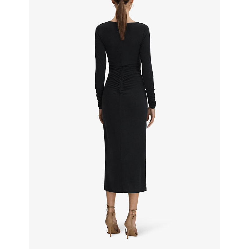 Womens Charcoal Lana Ruched-detail Long-sleeve Jersey Midi Dress