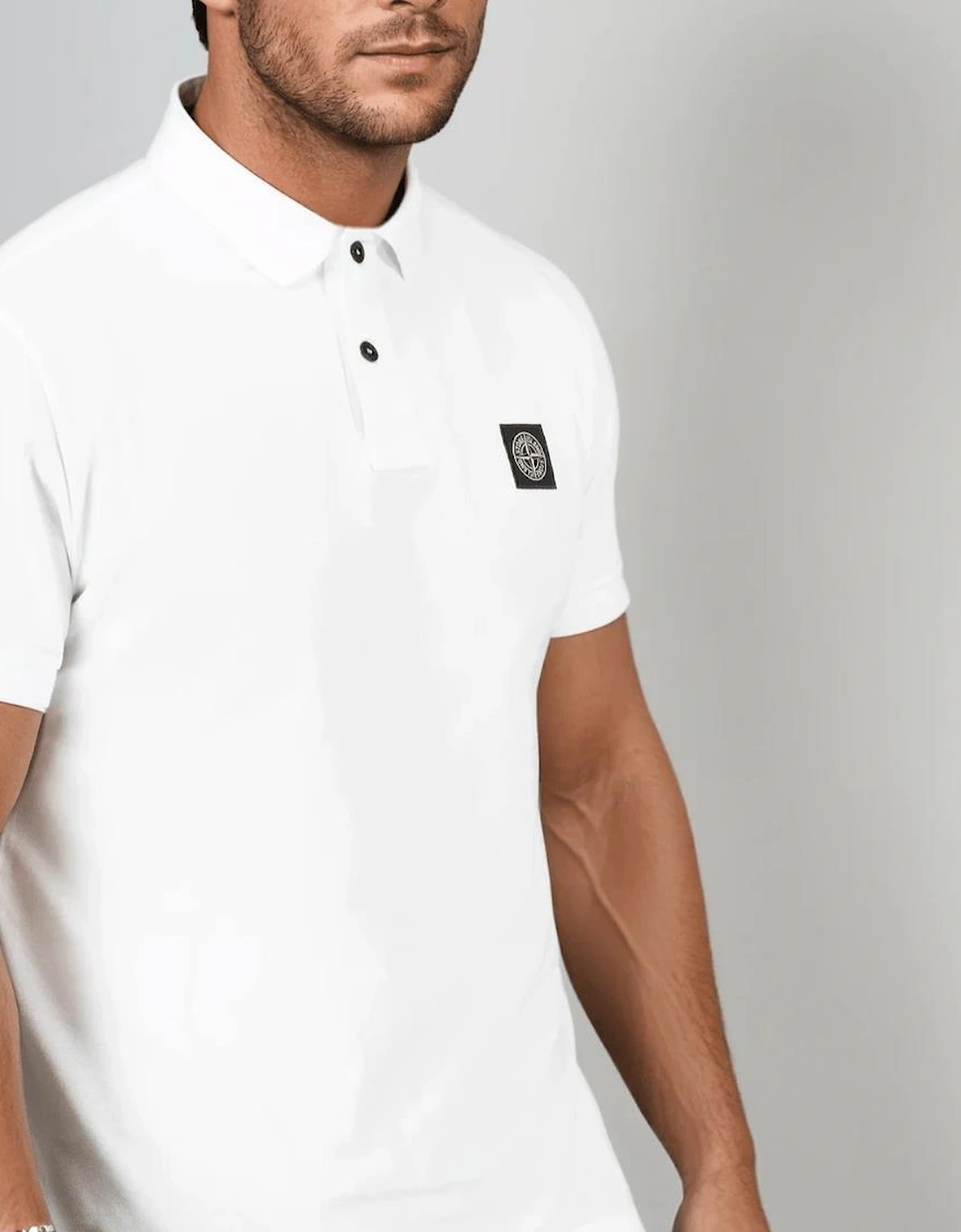 Stone Island Men's Compass Badge Polo T-Shirt Slim Fit White - Size: 44/Regular