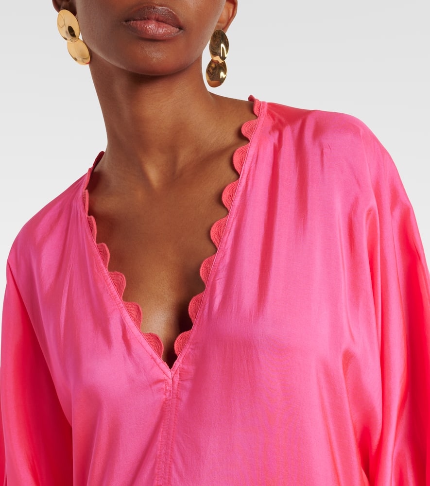 Scalloped tiered silk maxi dress