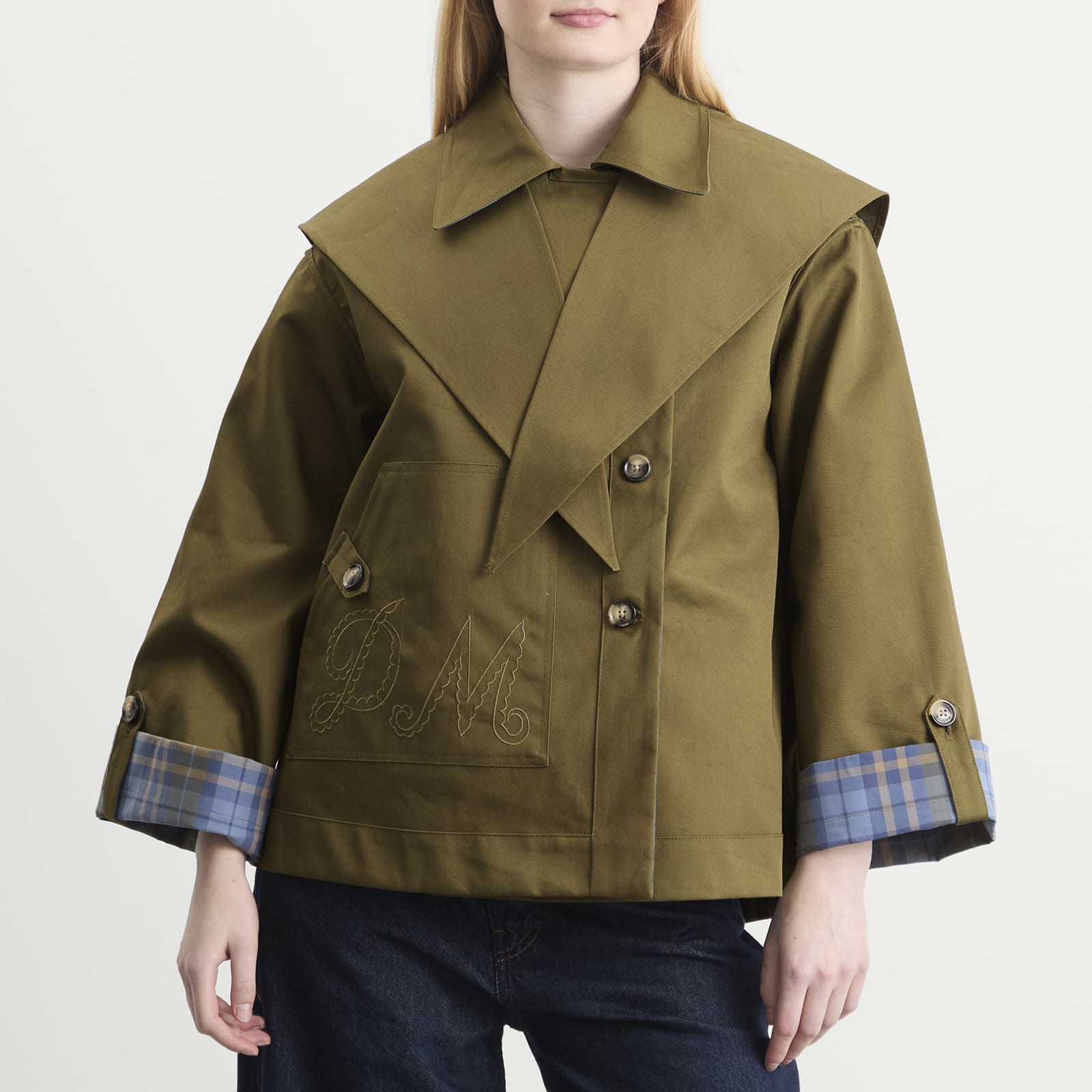 Women's Reversible Jerry Crop Trench Coat Olive
