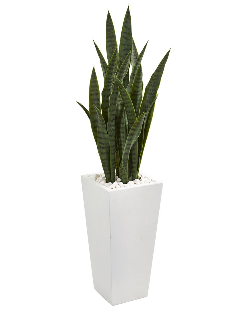 4Ft Sansevieria Artificial Plant In White Tower Planter