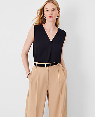 Ann Taylor Mixed Media Pleat Front Top