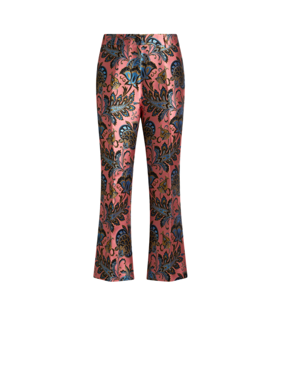 Jacquard Flared Trousers With Floral Motif