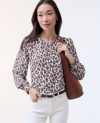 Ann Taylor Animal Print Crew Neck Blouse