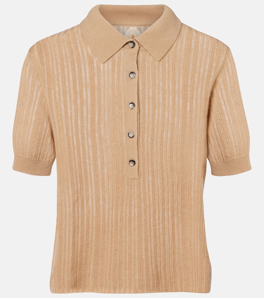 Ribbed-knit cashmere polo shirt
