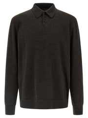 Wool with Suede Elbow Patches Polo Shirt — Brown