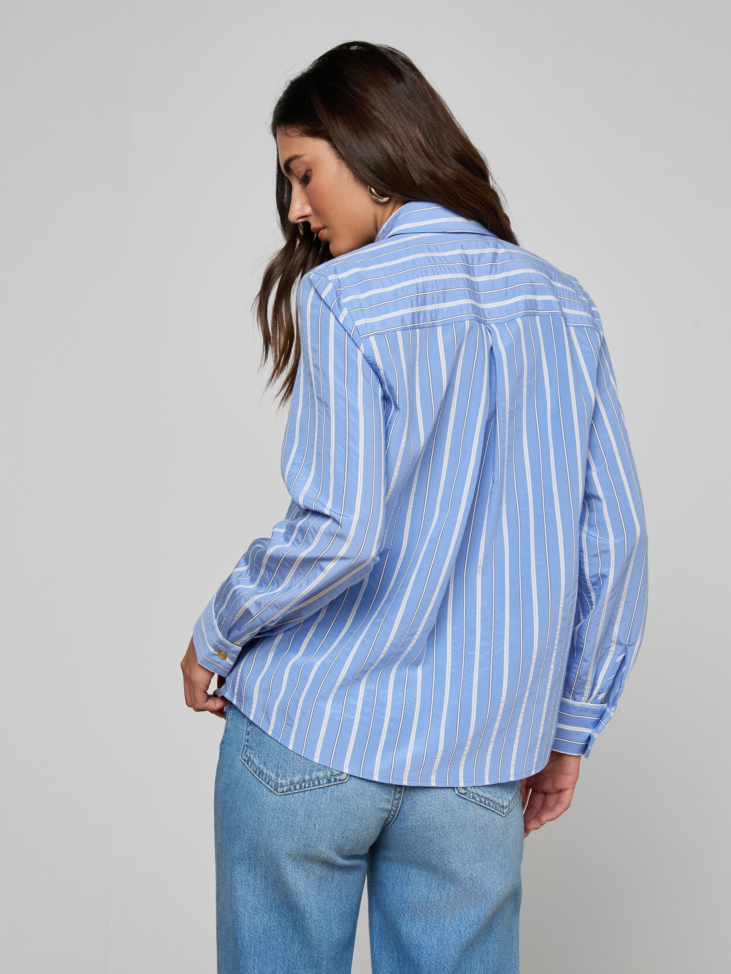 Ellery Poplin Shirt In Allure Blue/white Stripe