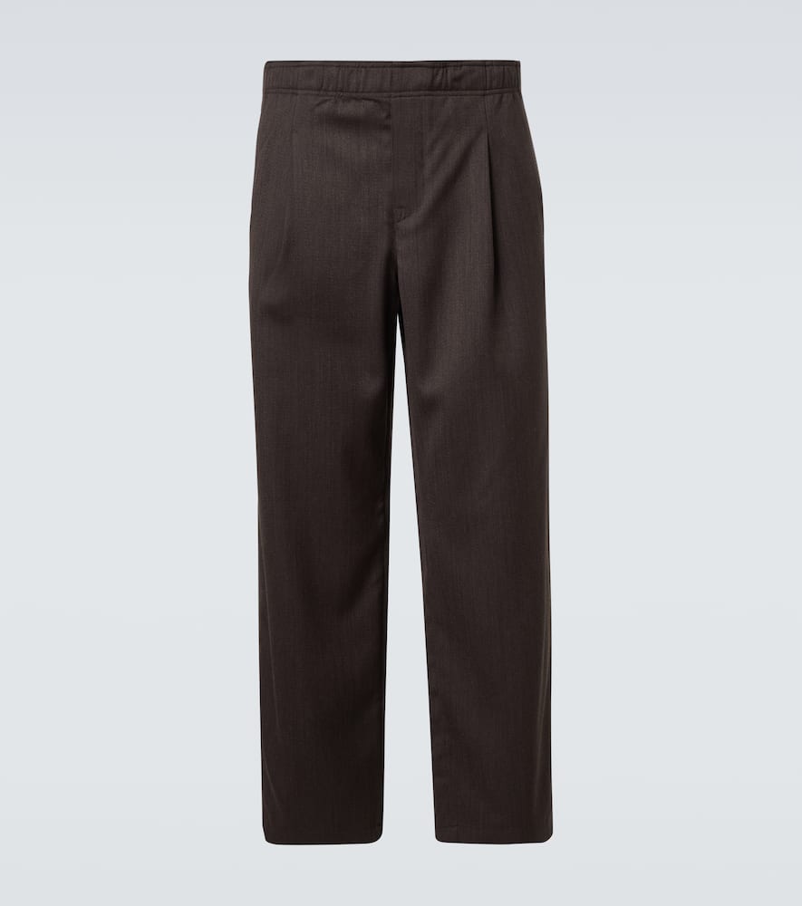 Leisure mid-rise wide-leg wool pants