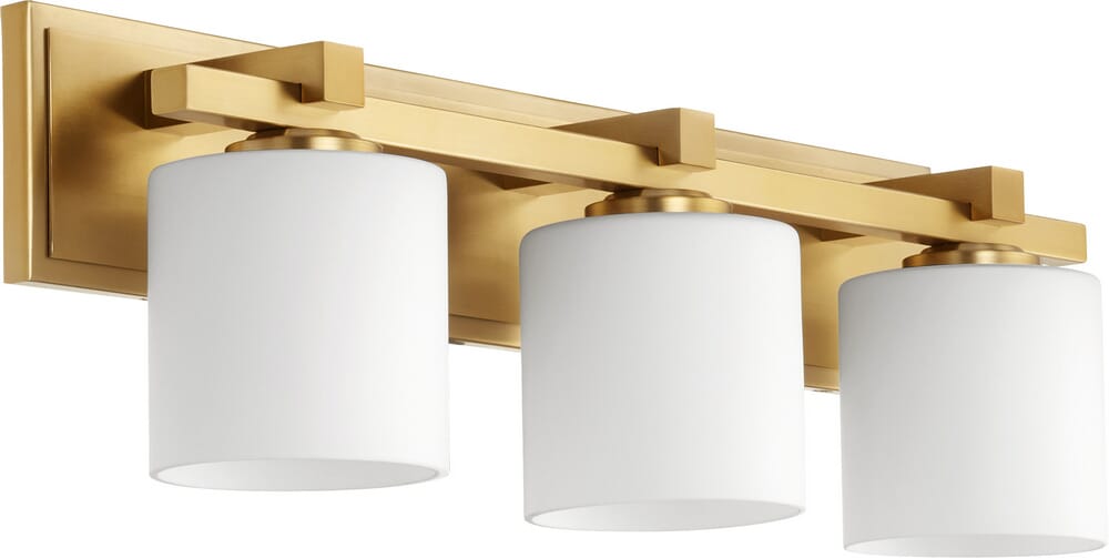 Quorum Transitional 3-Light Bathroom Vanity Light in Aged Bra