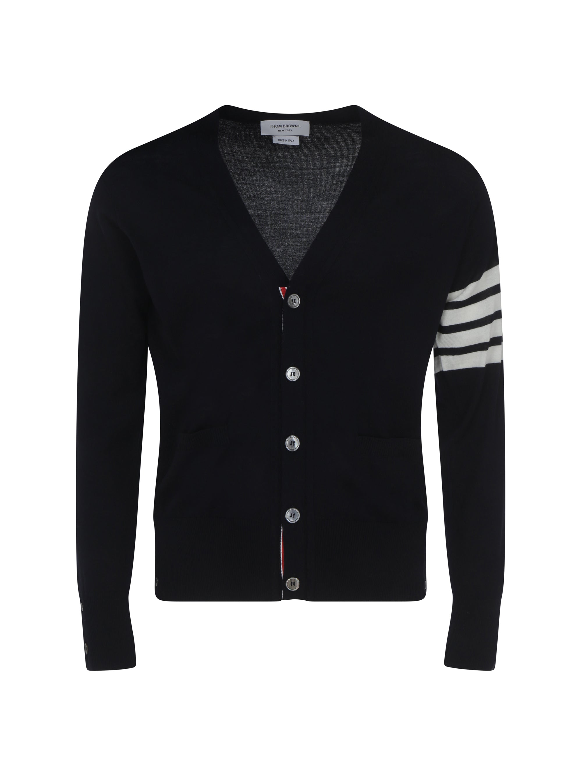 Striped Virgin Wool Cardigan — Navy