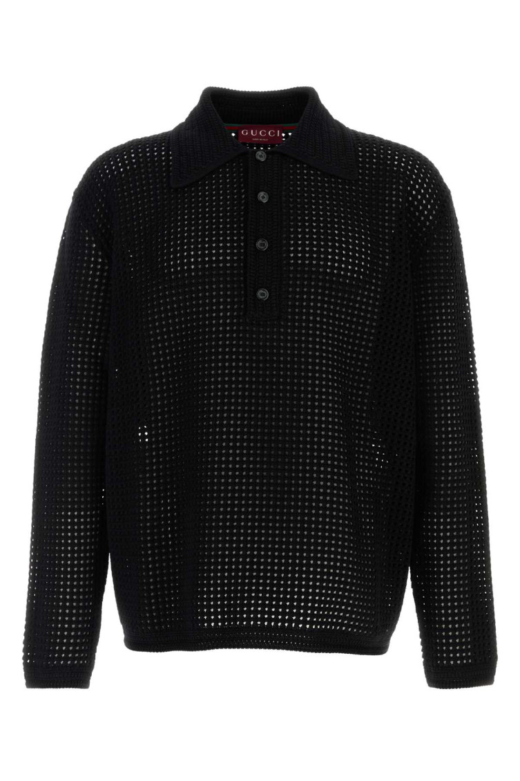 Black Crochet Polo Shirt