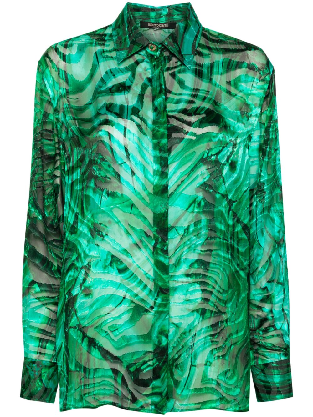 Abstract-print devoré shirt - Green