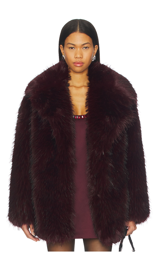 LAMARQUE Finaya Faux Fur Trench Coat in Burgundy. S. Also in L