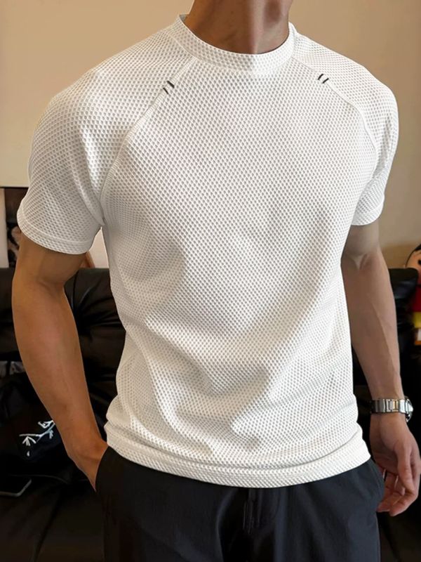 Men's American Vintage High-Street Waffle-Knit Short Sleeve Fitted T-shirt SKUL73645 - White / S
