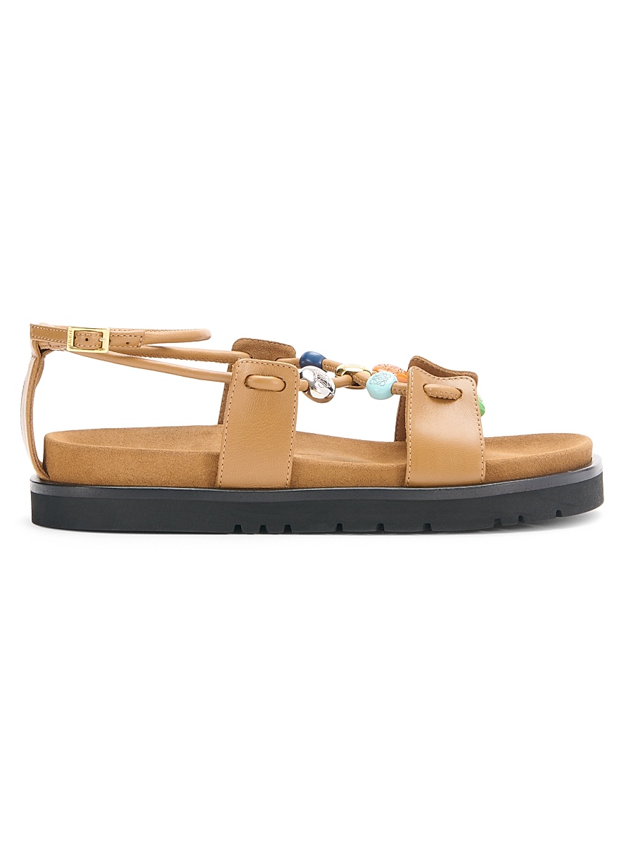 Women's x Paula's Ibiza Pebble Beads Fussbett Leather Sandals - Camel