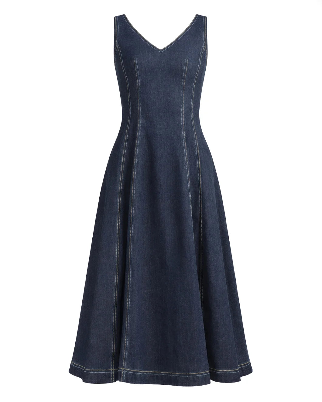 Stretch Denim Midi Balloon Dress