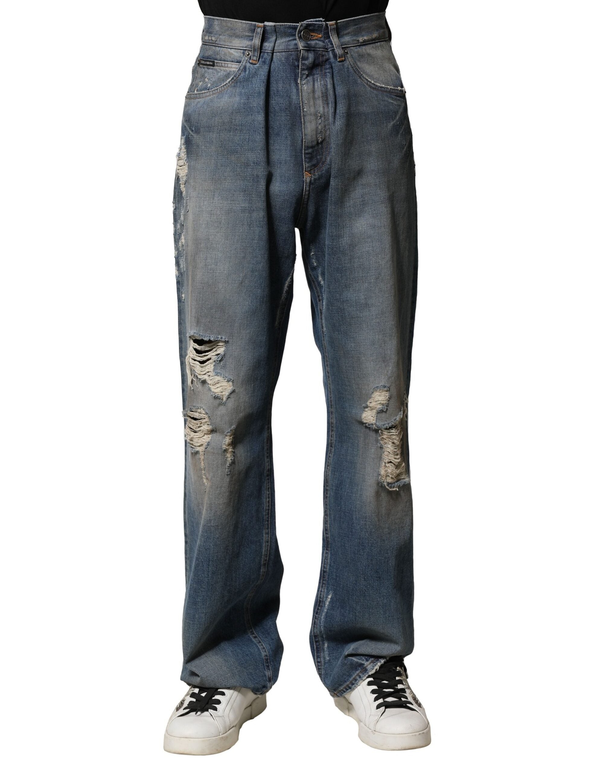 Distressed Straight-Fit Denim Jeans — Blue
