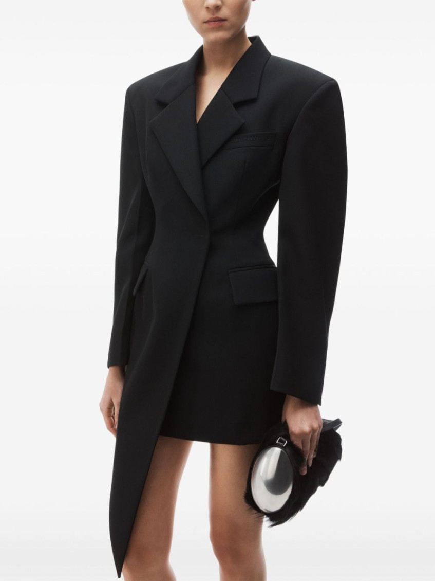 Asymmetric blazer wool-twill mini dress - Black