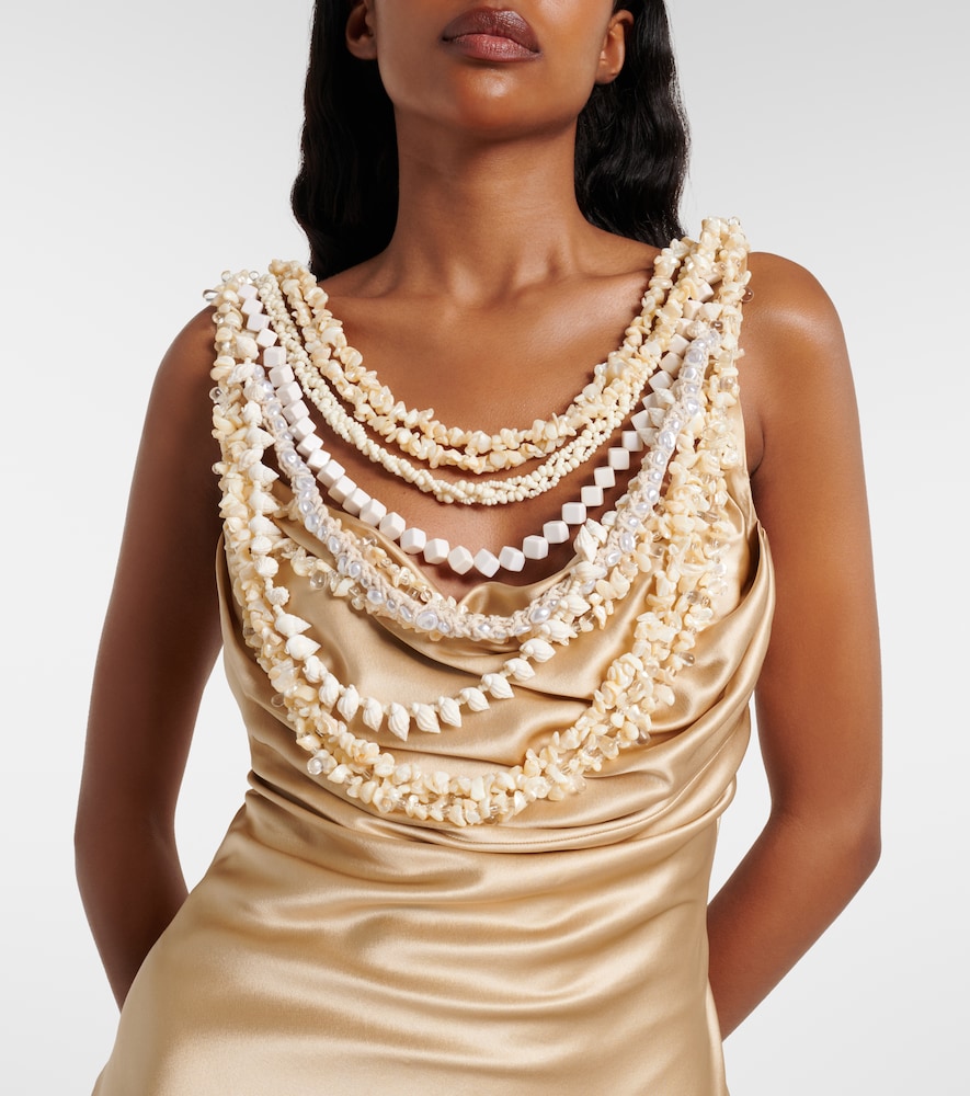 Embellished silk satin slip dress