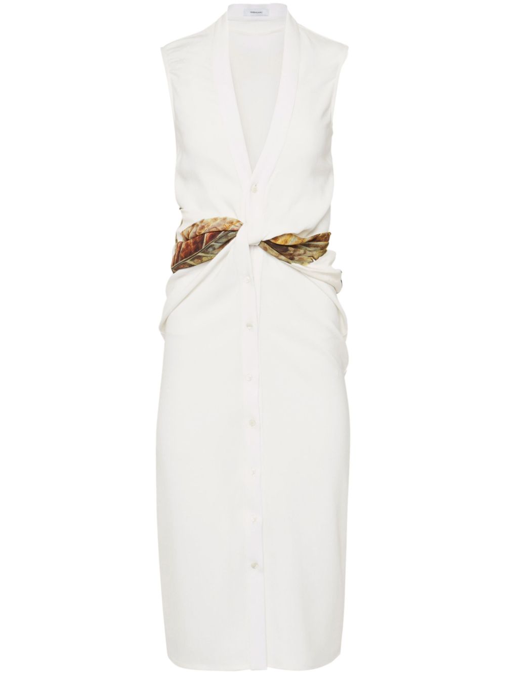 Twisted-belt midi dress - White