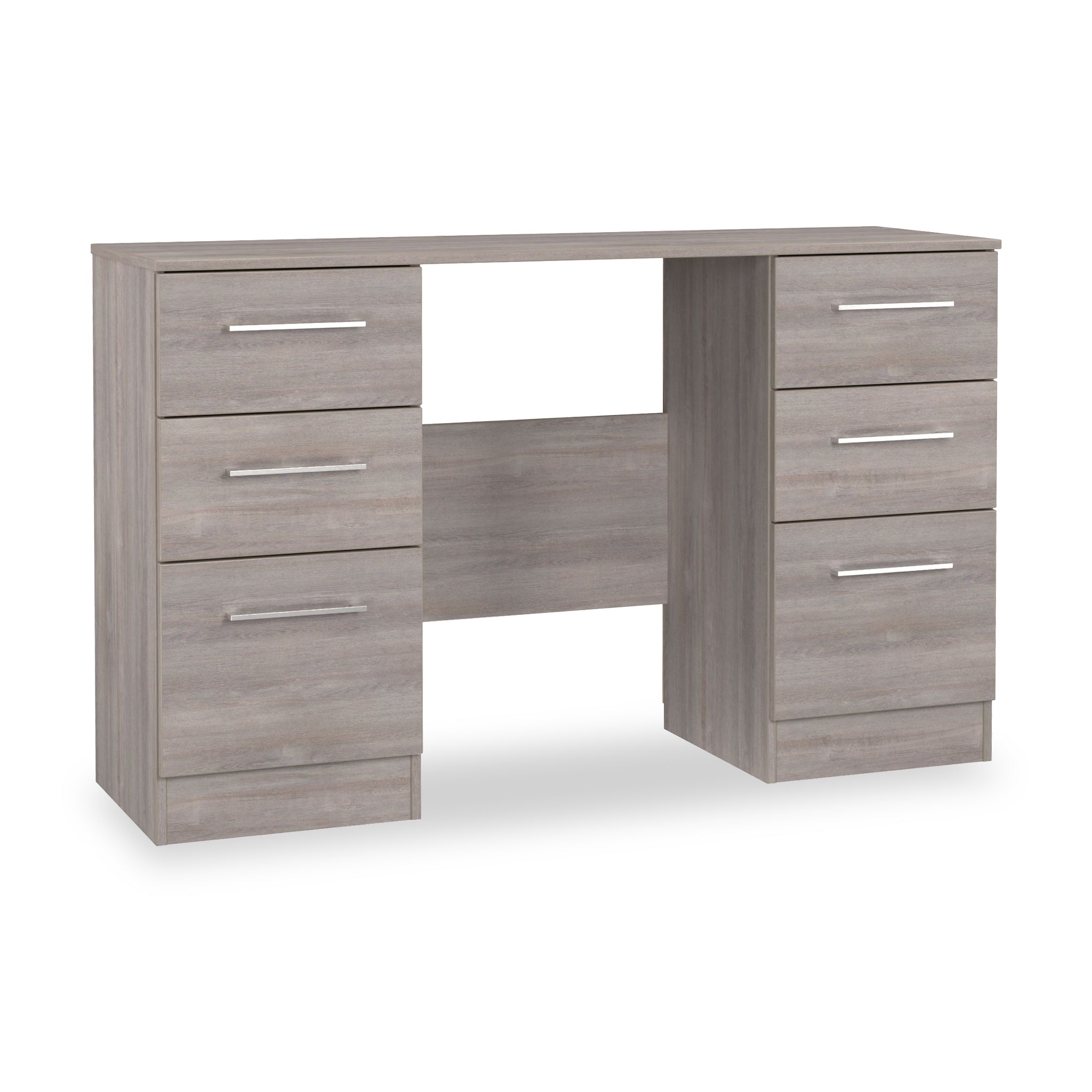 Ellington 6 Drawer Bedroom Desk | Grey Oak, White, Slatted | Roseland / Grey Oak