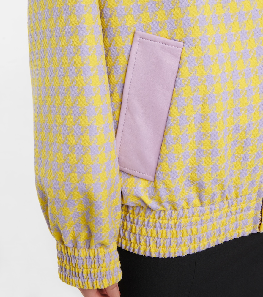 Leather-trimmed checked wool jacket