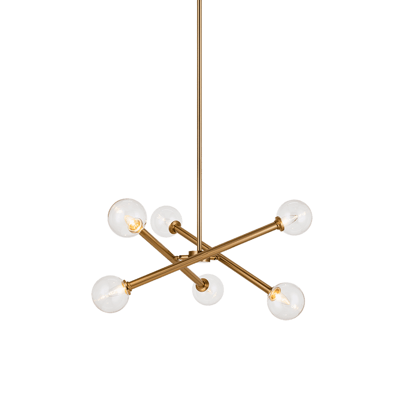 Aged Gold Brass Six Light Pendant from the Matchstix Collection
