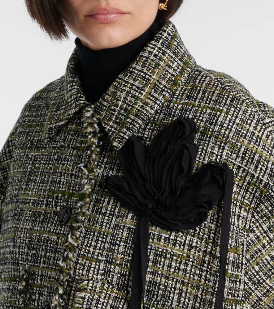 Floral-appliqué tweed jacket