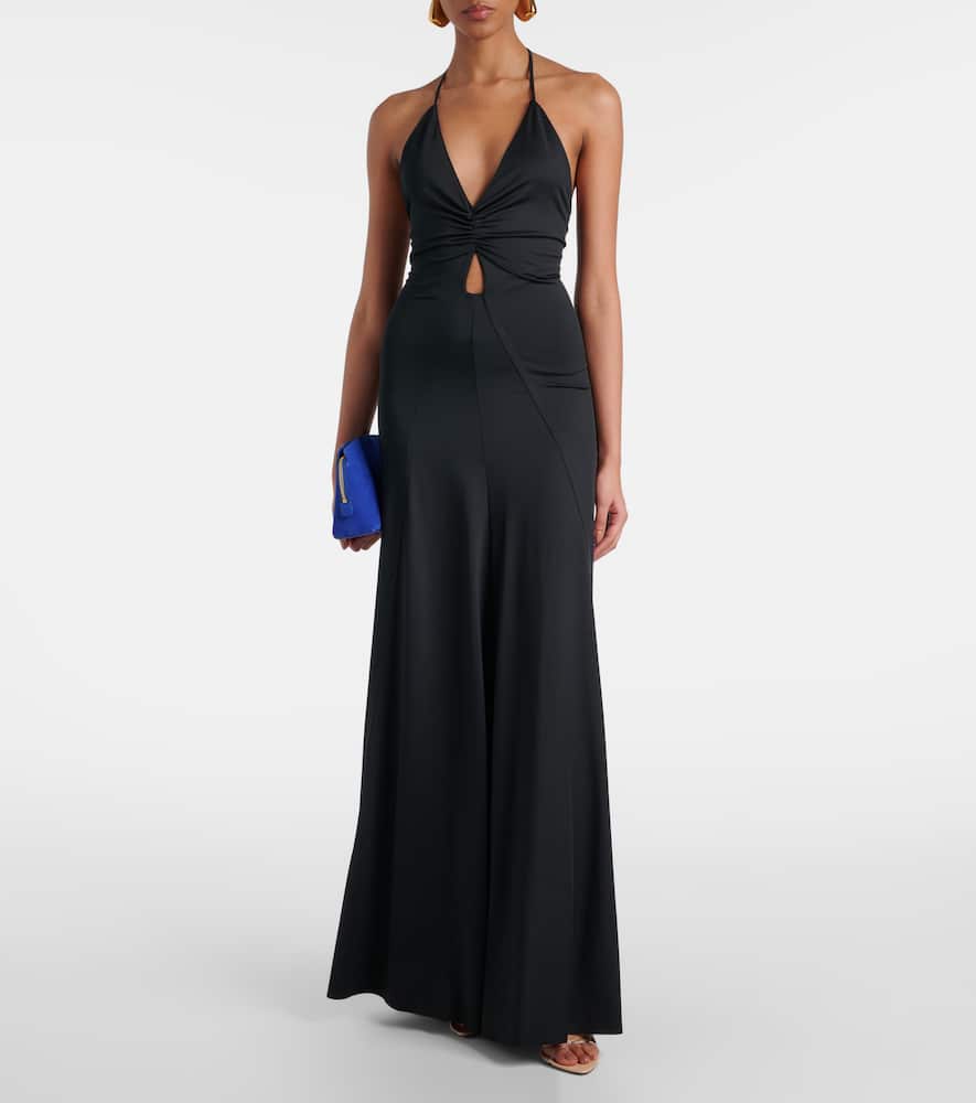 Gathered jersey open-back gown