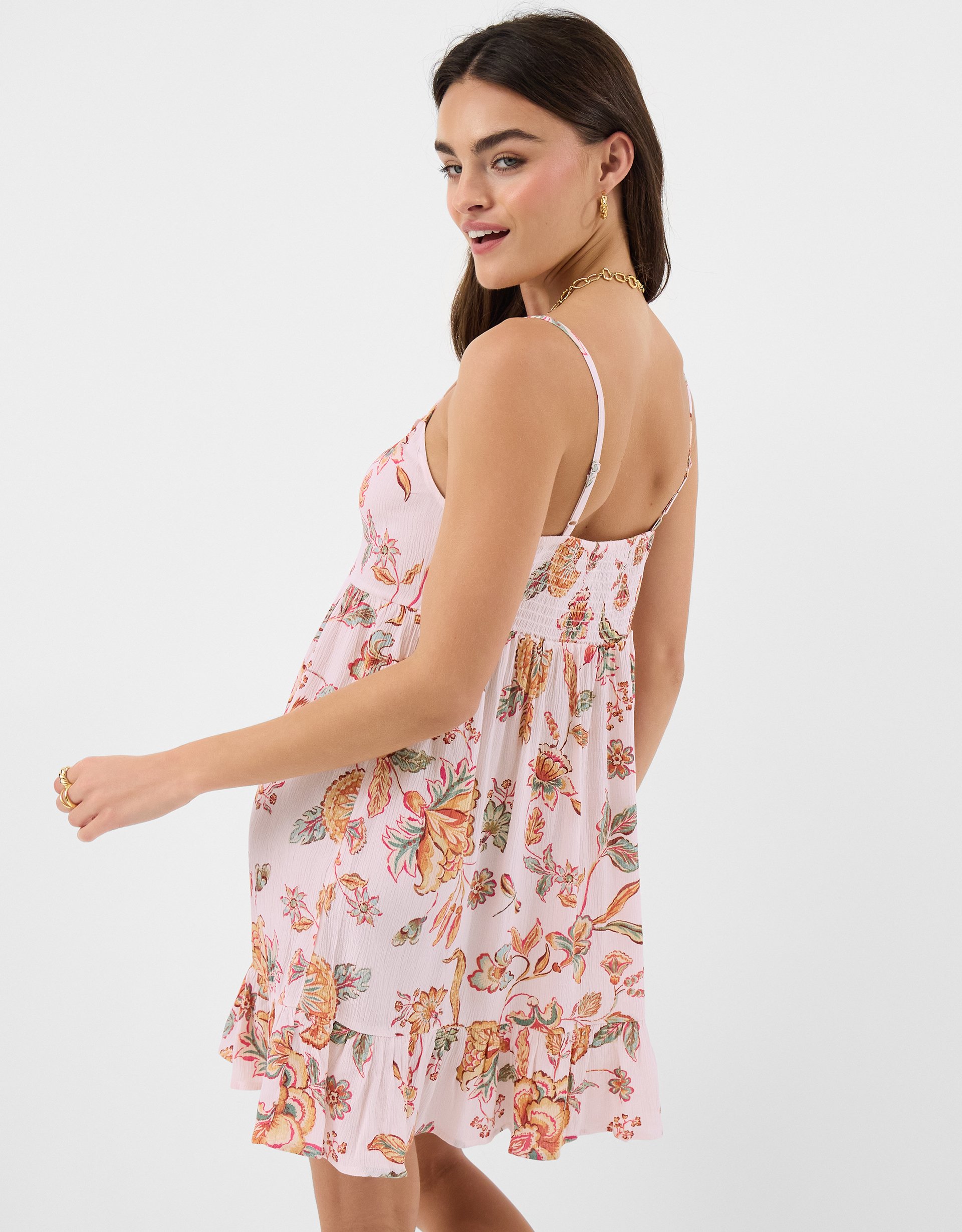 Floral Print Mini Dress Ivory