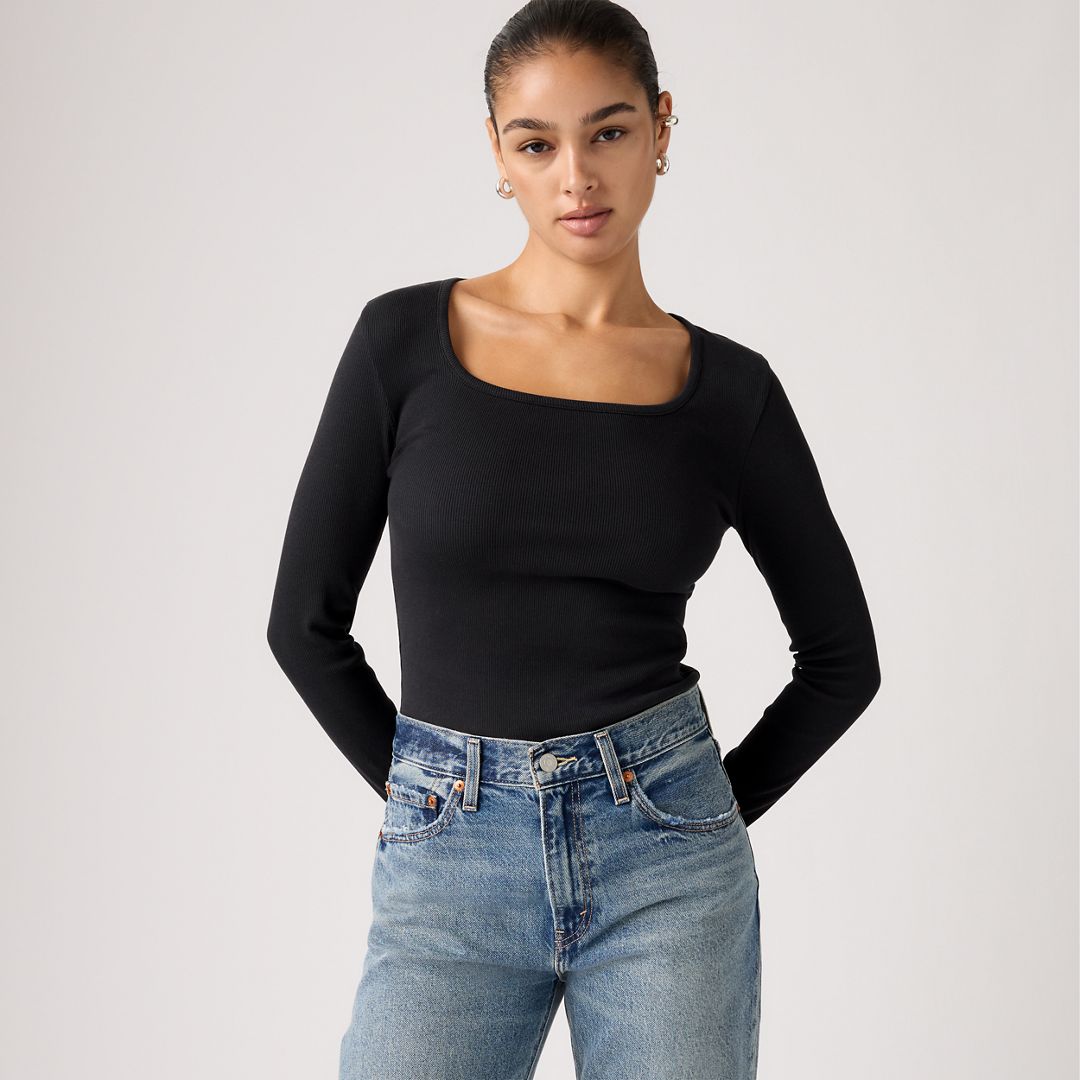 Essential Square Neck ong-Sleeve Tee T-Shirt