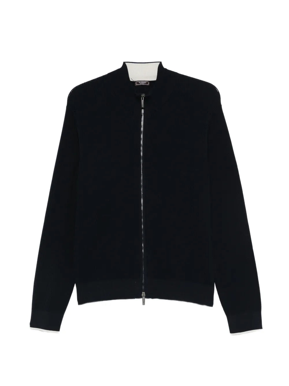 Ribbed Knit Zip Cardigan — Navy
