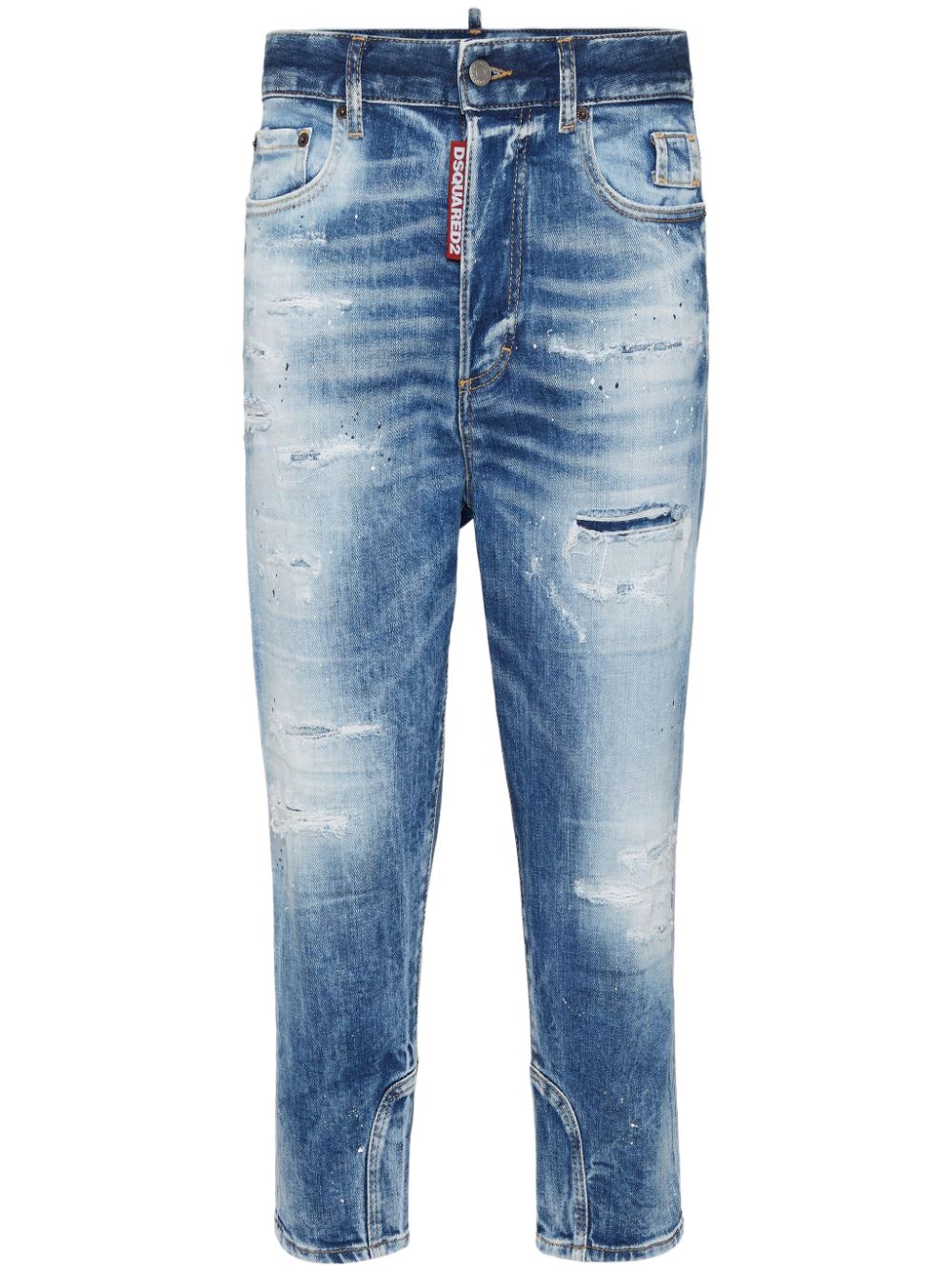 Distressed-effect tapered jeans - Blue