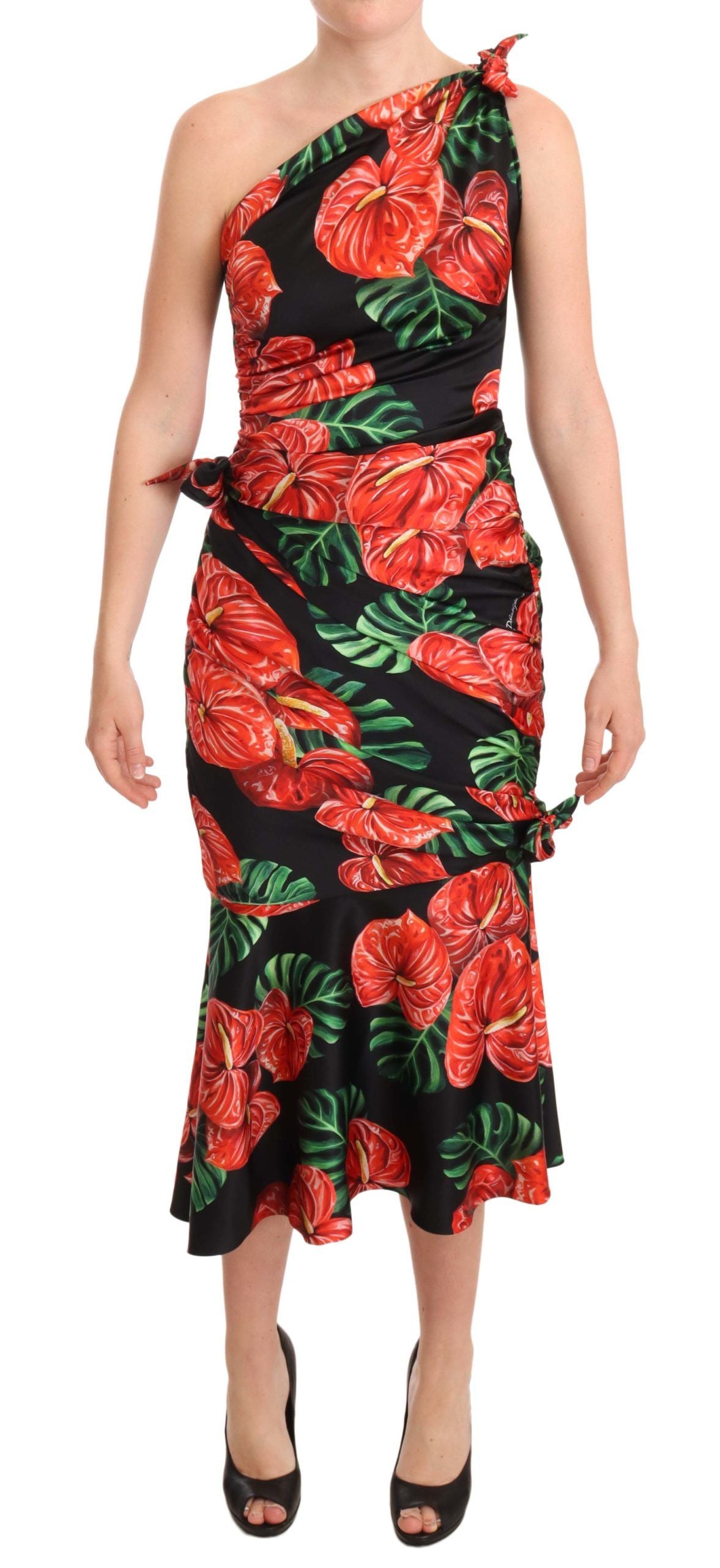 Tropical Floral Silk Dress — Black