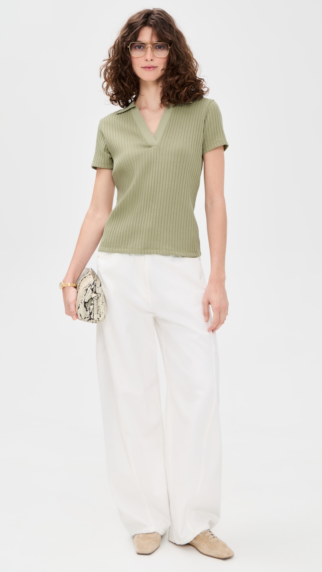 Rib Short Sleeve Polo Olive Stone