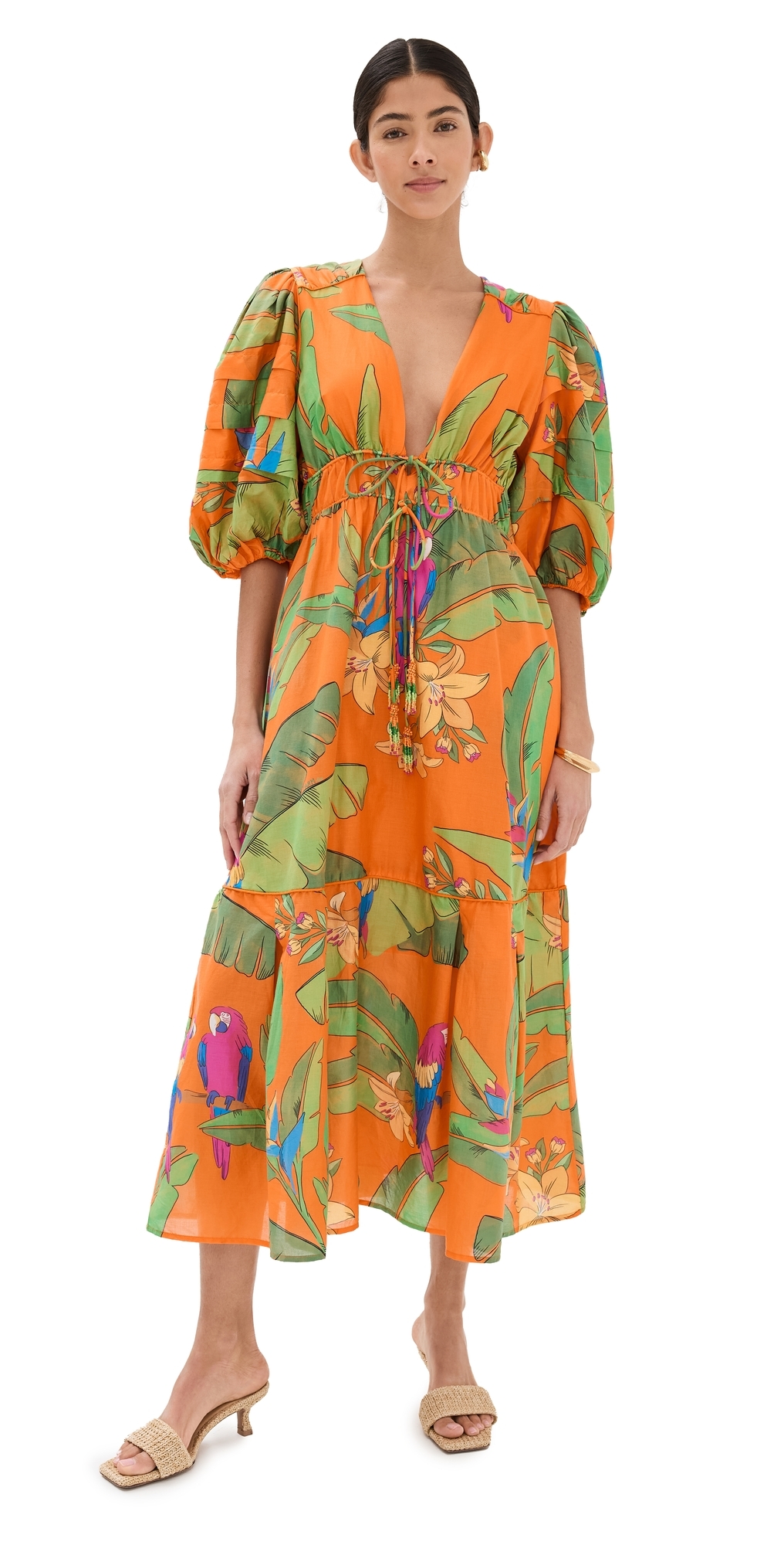 Fresh Macaws Orange Midi Dress FRESH MACAWS ORANGE