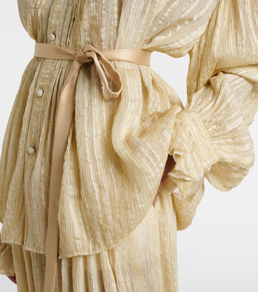 Pleated silk-blend blouse