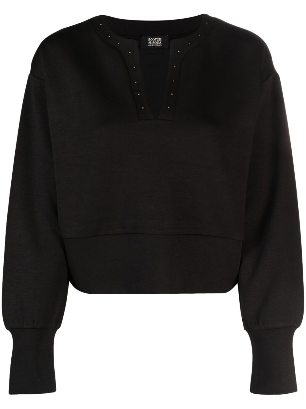 Bead-embelished V-neck sweatshirt - Black