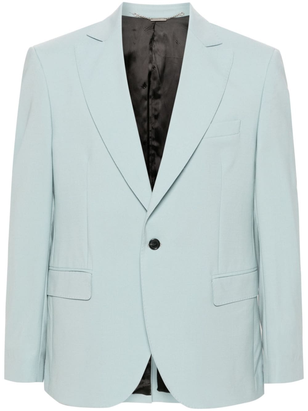 Single-breasted wool-blend blazer - Blue