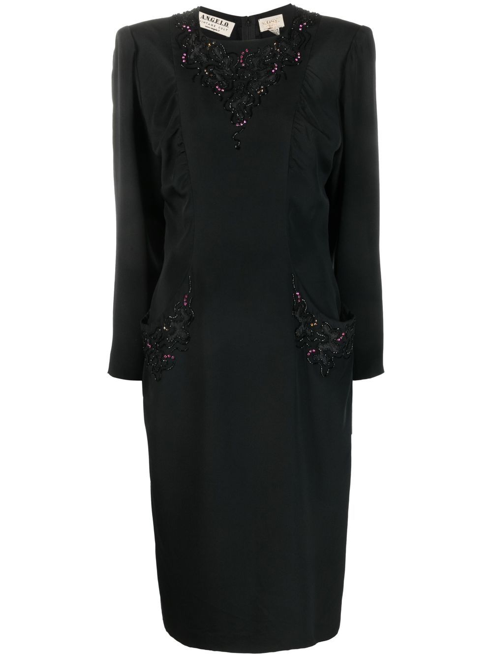 1980s embellished long-sleeved dress - Black